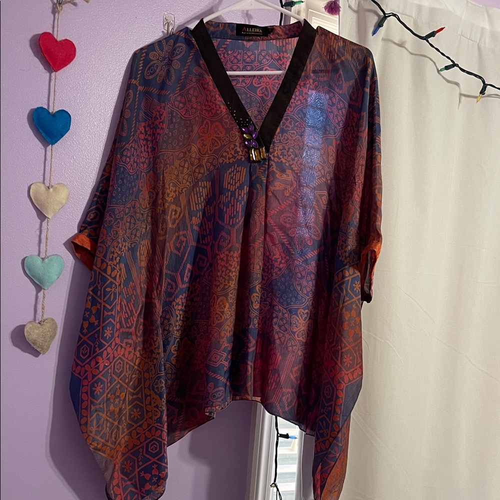 Sheer V-Neck Tunic Top in Multi-Color Paisley